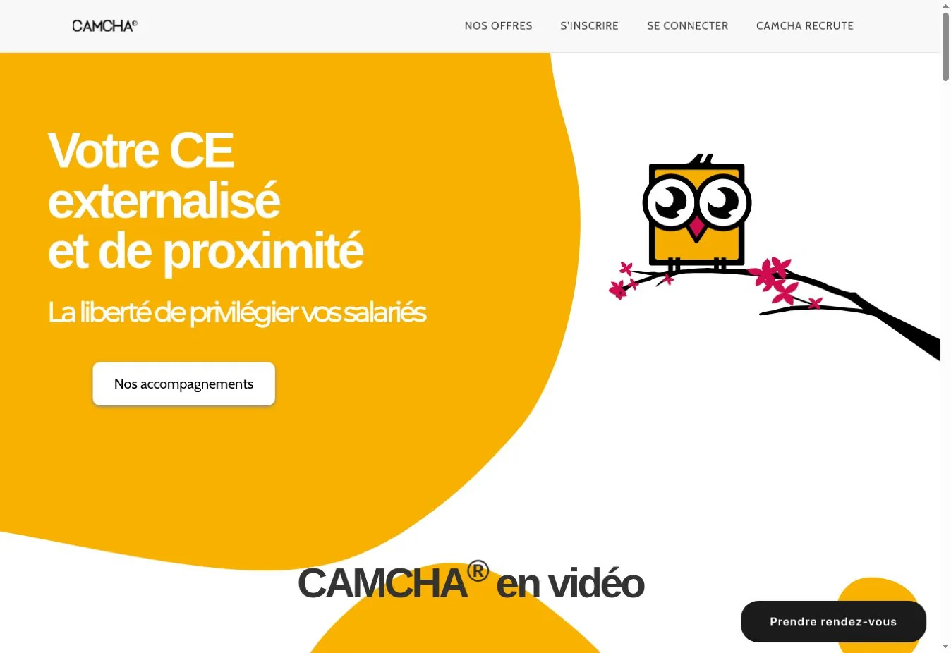Premier écran du site CAMCHA actuel, capturé dans le navigateur