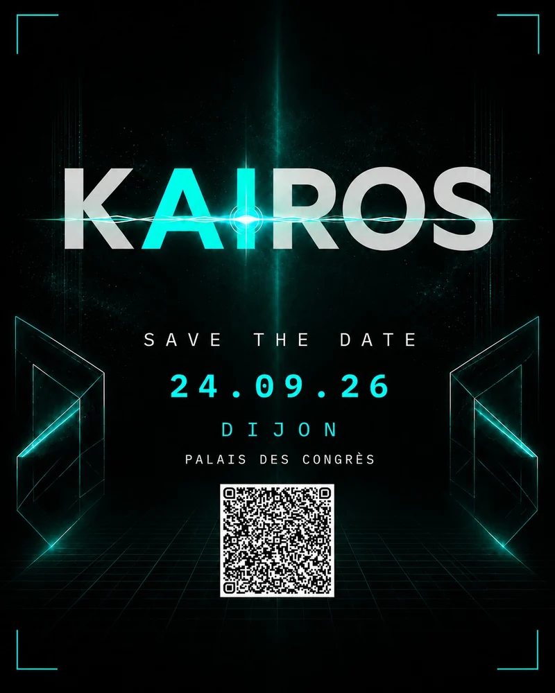 Affiche noire et turquoise KAIROS annonçant le 24 septembre 2026 au Palais des Congrès de Dijon.
